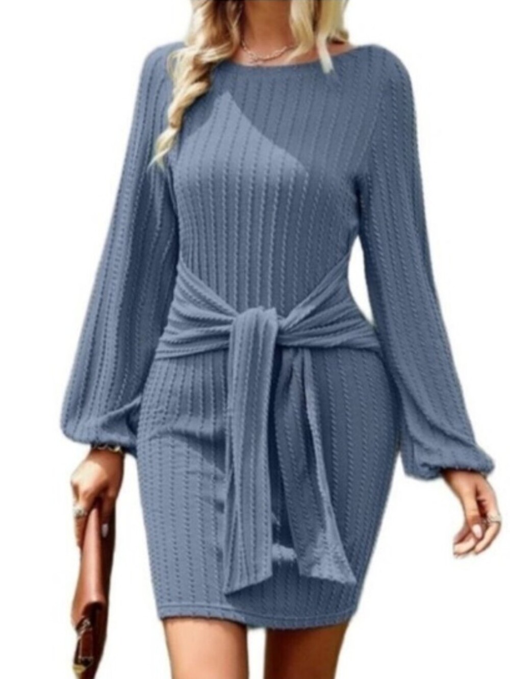 WOMEN'S BODYCON DRESS BLUE LONG SLEEVE TIE FRONT XL NWOT